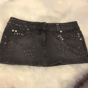 Vintage Style Gray Denim Rhinestone Mini Skirt